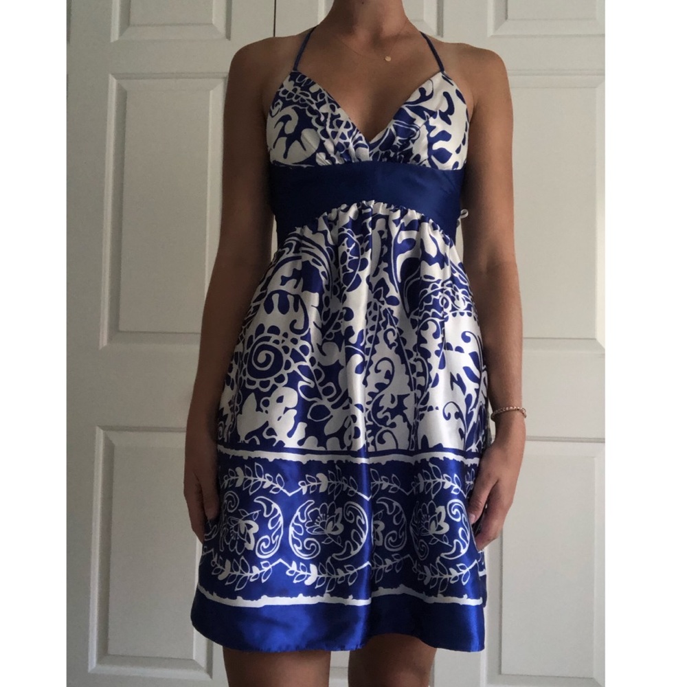 Blue & White Backless Dress